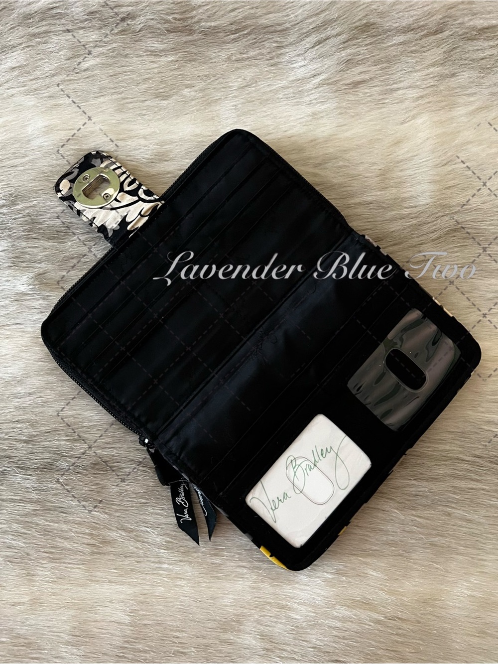VERA BRADLEY Baroque 2008 Long Turnlock Wallet Black Yellow Y2K - Picture 10 of 14